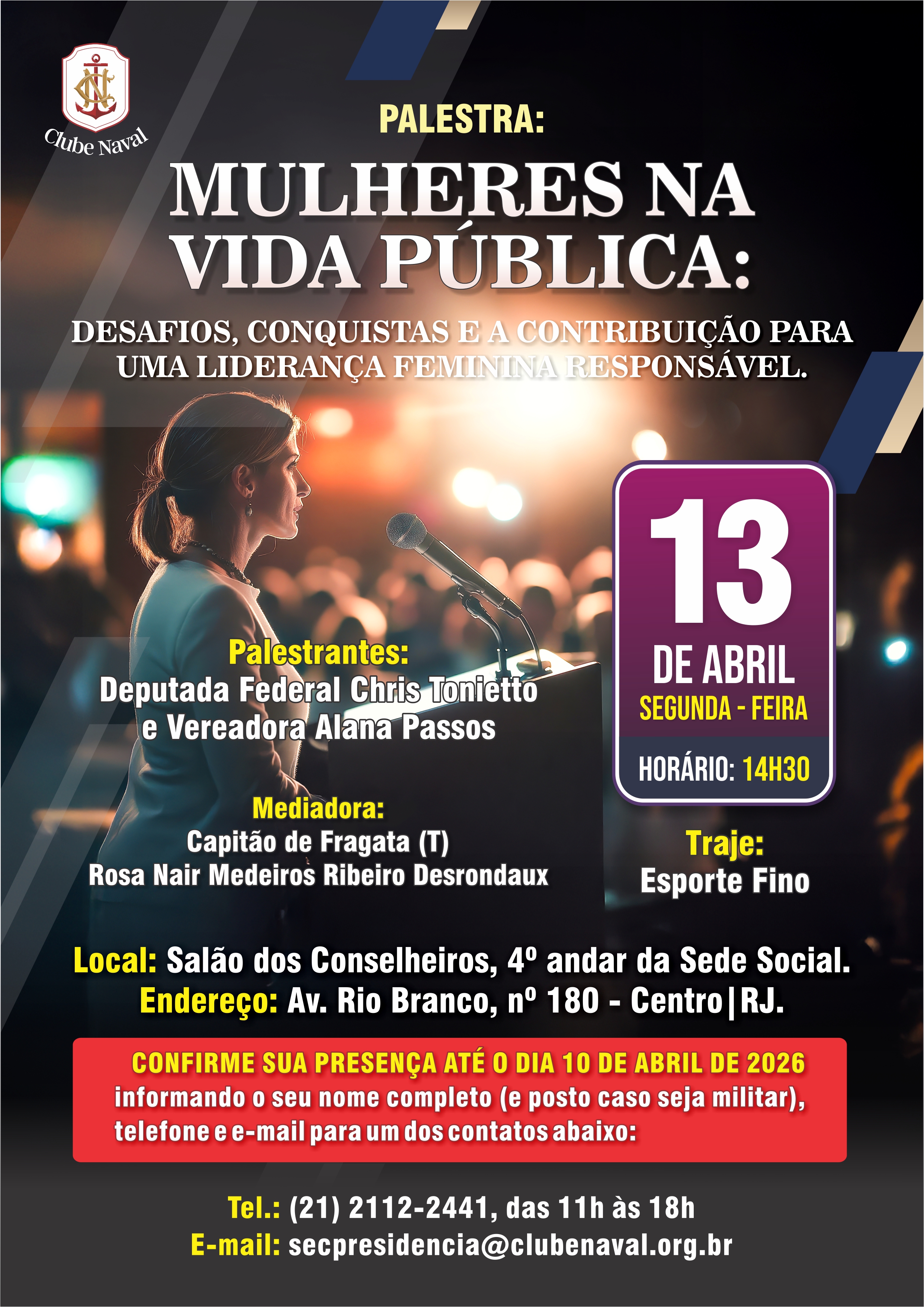 Palestra - Mulheres na vida pública - desafios, conquistas e a contribuição do conservadorismo para uma liderança feminina responsável