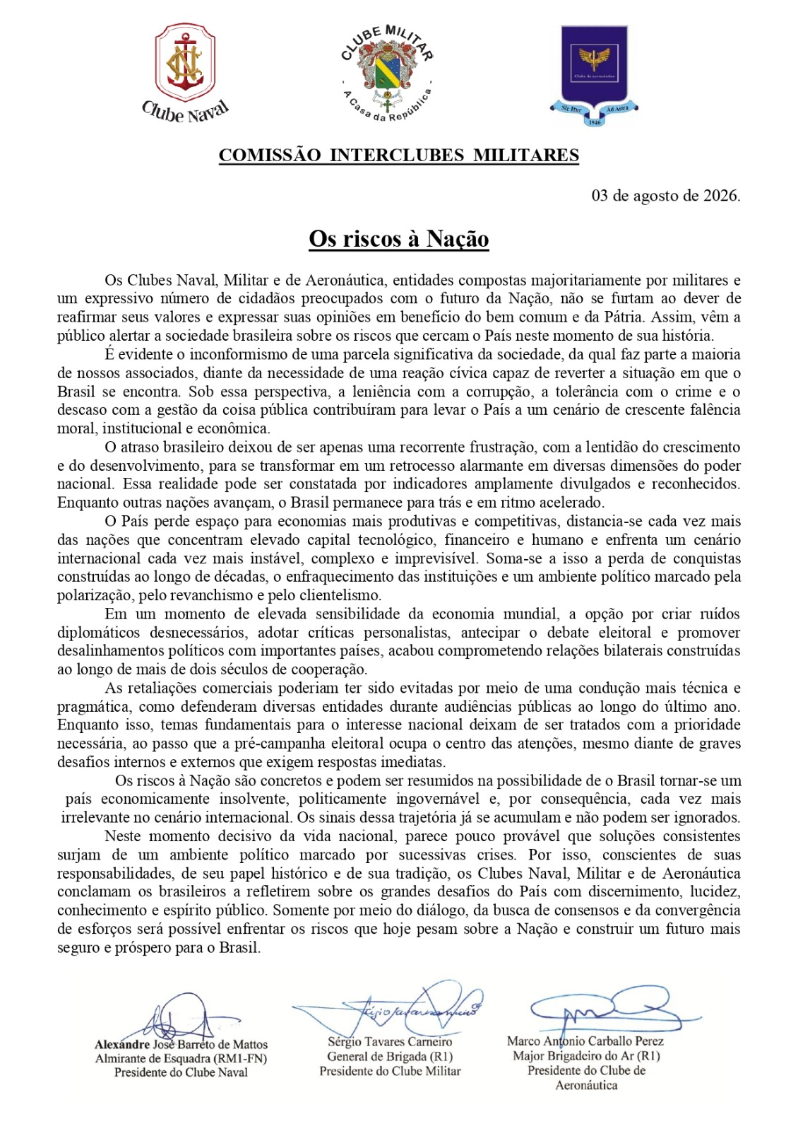 Os riscos da nação